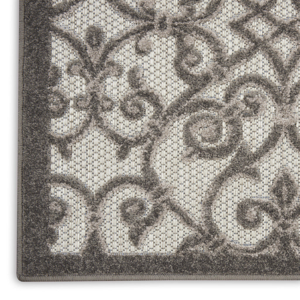 2' X 10' Gray Floral Indoor Outdoor Area Rug