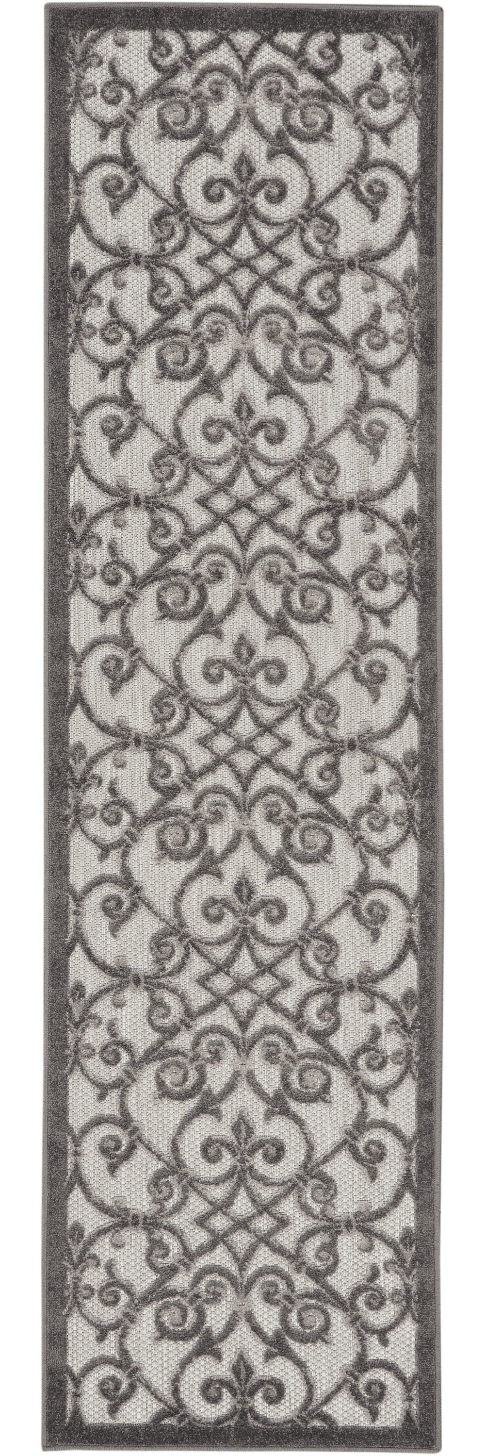 2' X 10' Gray Floral Indoor Outdoor Area Rug