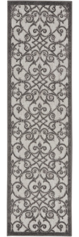 2' X 10' Gray Floral Indoor Outdoor Area Rug