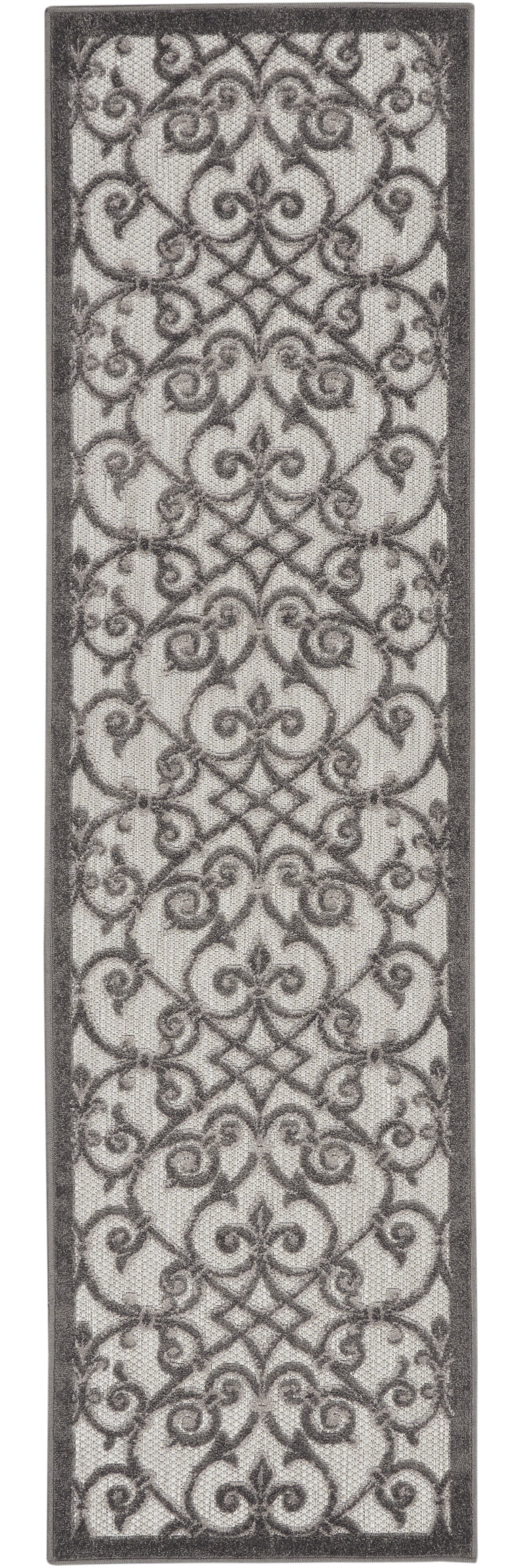 2' X 10' Gray Floral Indoor Outdoor Area Rug