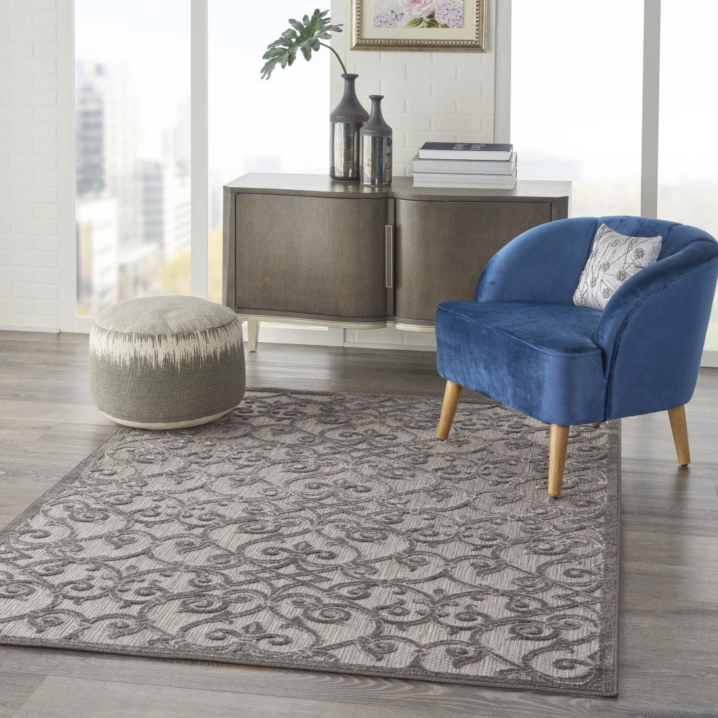 8' X 11' Gray Floral Indoor Outdoor Area Rug