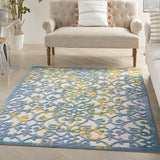 8' X 11' Ivory And Blue Floral Indoor Outdoor Area Rug