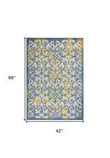 8' X 11' Ivory And Blue Floral Indoor Outdoor Area Rug