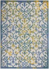 8' X 11' Ivory And Blue Floral Indoor Outdoor Area Rug