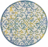 8' X 11' Ivory And Blue Floral Indoor Outdoor Area Rug