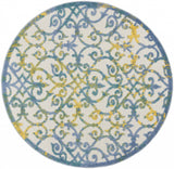 8' X 11' Ivory And Blue Floral Indoor Outdoor Area Rug