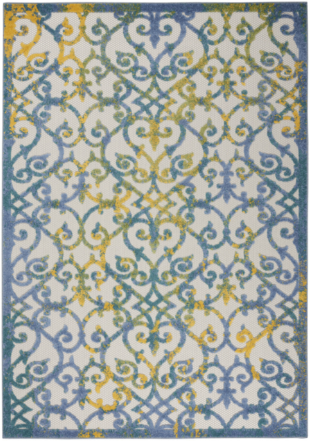 8' X 11' Ivory And Blue Floral Indoor Outdoor Area Rug