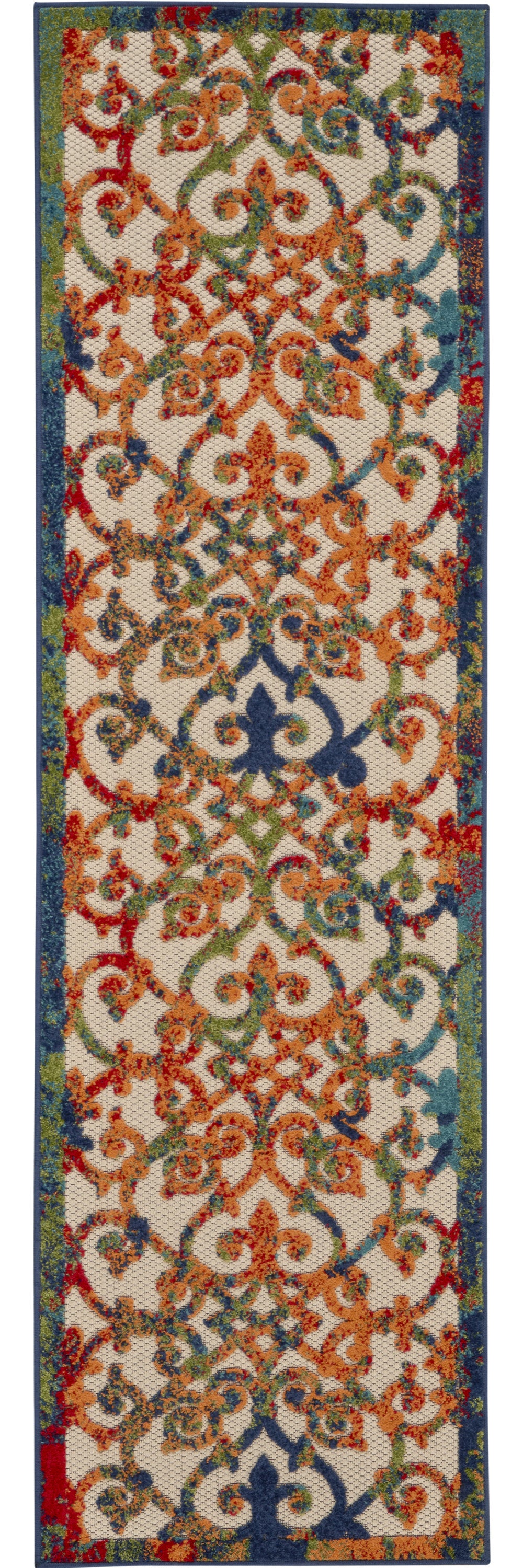 4' X 6' Ivory And Blue Floral Indoor Outdoor Area Rug