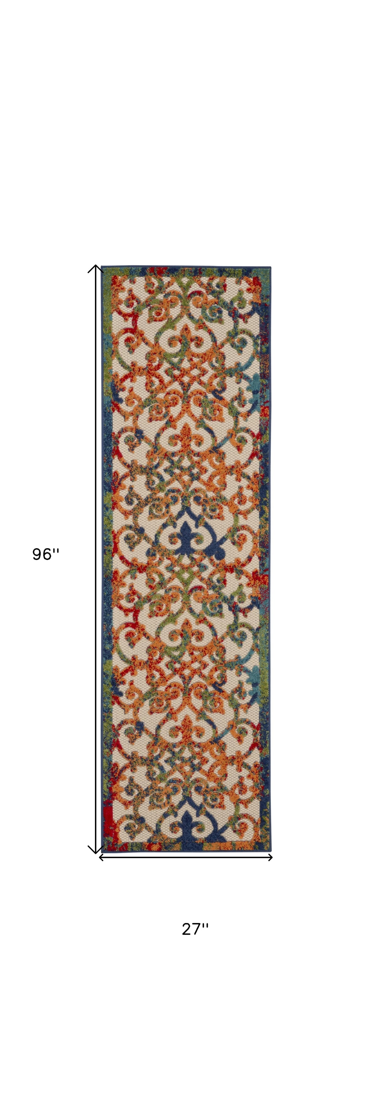 4' X 6' Ivory And Blue Floral Indoor Outdoor Area Rug