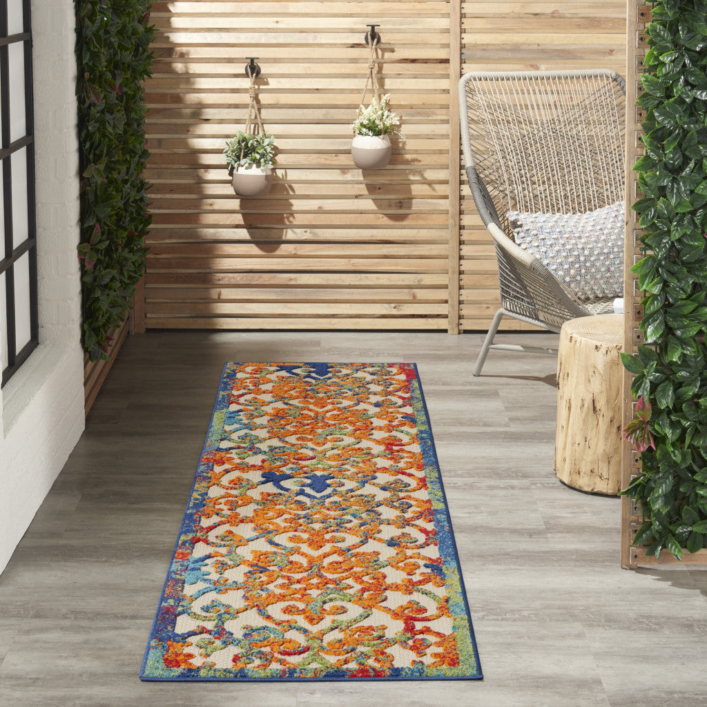 4' X 6' Ivory And Blue Floral Indoor Outdoor Area Rug