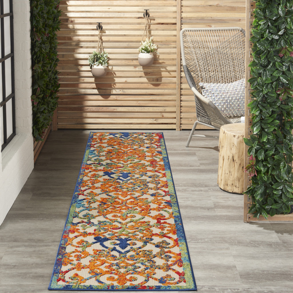 4' X 6' Ivory And Blue Floral Indoor Outdoor Area Rug