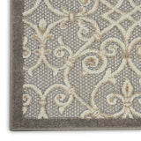 2' X 10' Gray And Ivory Floral Indoor Outdoor Area Rug