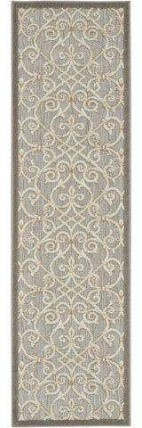 2' X 10' Gray And Ivory Floral Indoor Outdoor Area Rug