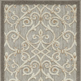 2' X 10' Gray And Ivory Floral Indoor Outdoor Area Rug