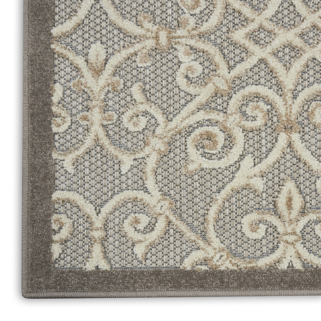 4' X 6' Gray And Ivory Floral Indoor Outdoor Area Rug