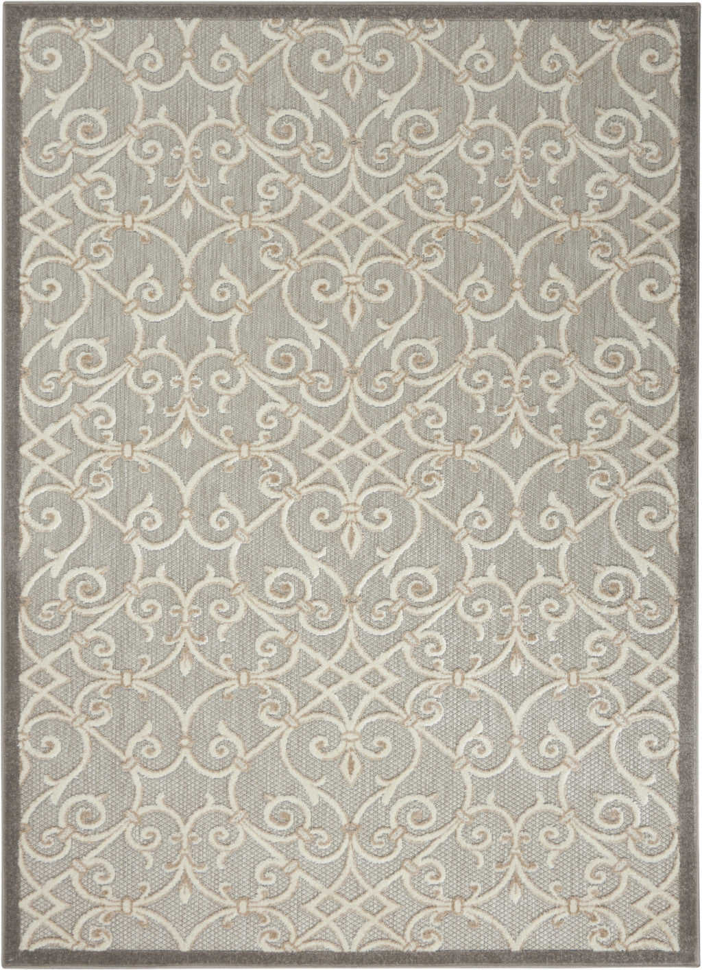 4' X 6' Gray And Ivory Floral Indoor Outdoor Area Rug