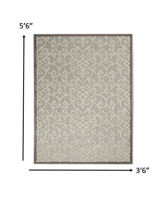 4' X 6' Gray And Ivory Floral Indoor Outdoor Area Rug