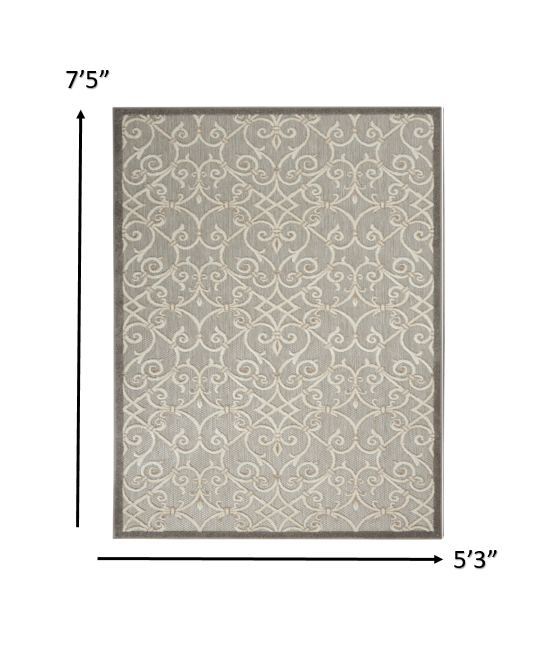 4' X 6' Gray And Ivory Floral Indoor Outdoor Area Rug