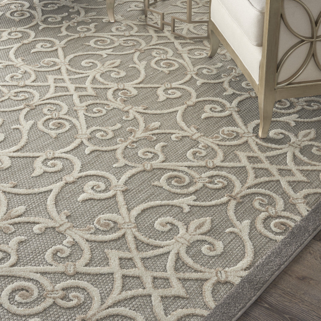 4' X 6' Gray And Ivory Floral Indoor Outdoor Area Rug