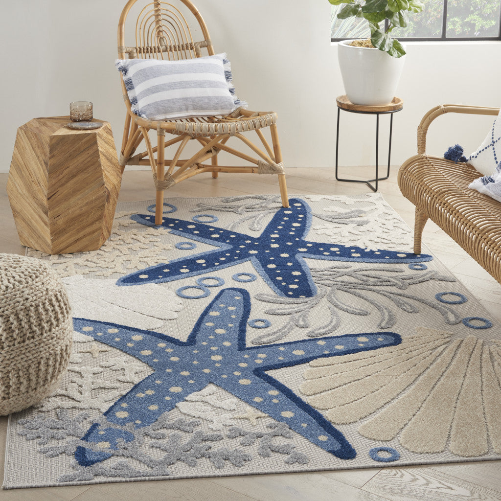 8' Round Blue And Gray Round Indoor Outdoor Area Rug