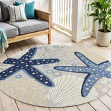 8' Round Blue And Gray Round Indoor Outdoor Area Rug