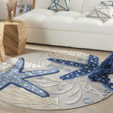 8' Round Blue And Gray Round Indoor Outdoor Area Rug