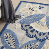 8' X 11' Blue And Gray Floral Indoor Outdoor Area Rug