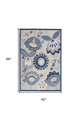 8' X 11' Blue And Gray Floral Indoor Outdoor Area Rug