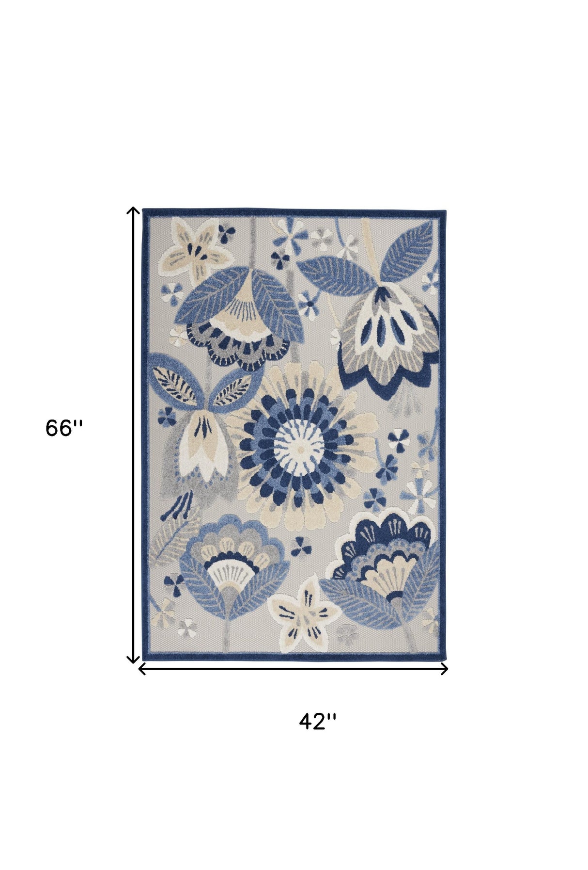 8' X 11' Blue And Gray Floral Indoor Outdoor Area Rug