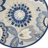 8' X 11' Blue And Gray Floral Indoor Outdoor Area Rug