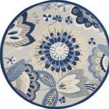 8' X 11' Blue And Gray Floral Indoor Outdoor Area Rug