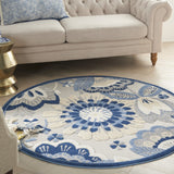 8' X 11' Blue And Gray Floral Indoor Outdoor Area Rug