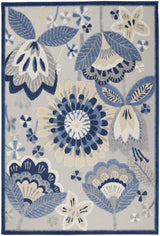 8' X 11' Blue And Gray Floral Indoor Outdoor Area Rug