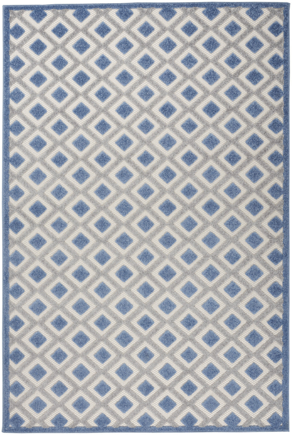 4' X 6' Blue And Gray Geometric Indoor Outdoor Area Rug