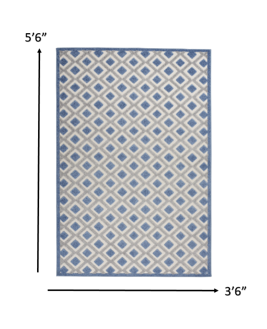 4' X 6' Blue And Gray Geometric Indoor Outdoor Area Rug