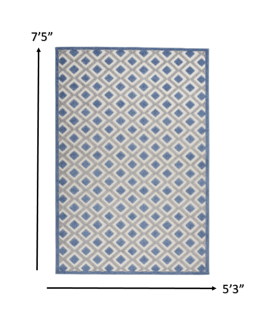 4' X 6' Blue And Gray Geometric Indoor Outdoor Area Rug