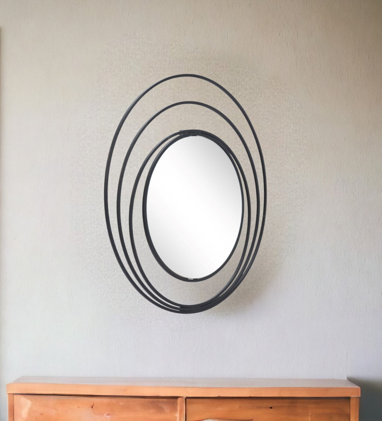 32" Black Concentric Circles Round Wall Mirror