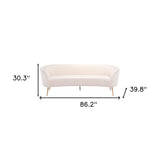 86" White Polyester Sofa With Gold Legs