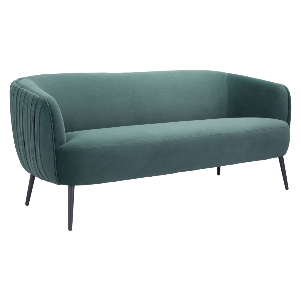 70" Green Velvet Sofa With Black Legs