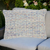 14" X 20" Blue and Off White Woven Indoor Outdoor Throw Pillow With Texture