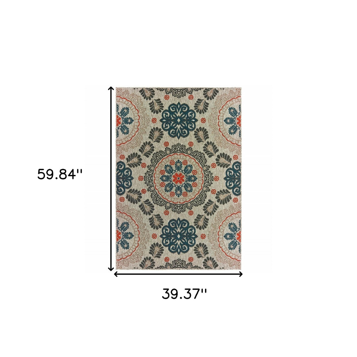 10' X 13' Blue and Gray Damask Indoor Outdoor Area Rug