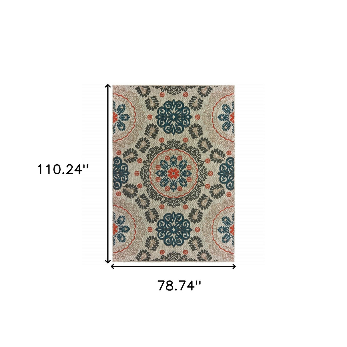 10' X 13' Blue and Gray Damask Indoor Outdoor Area Rug