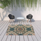 5' X 7' Blue and Gray Moroccan Indoor Outdoor Area Rug