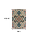 10' X 13' Blue and Gray Damask Indoor Outdoor Area Rug