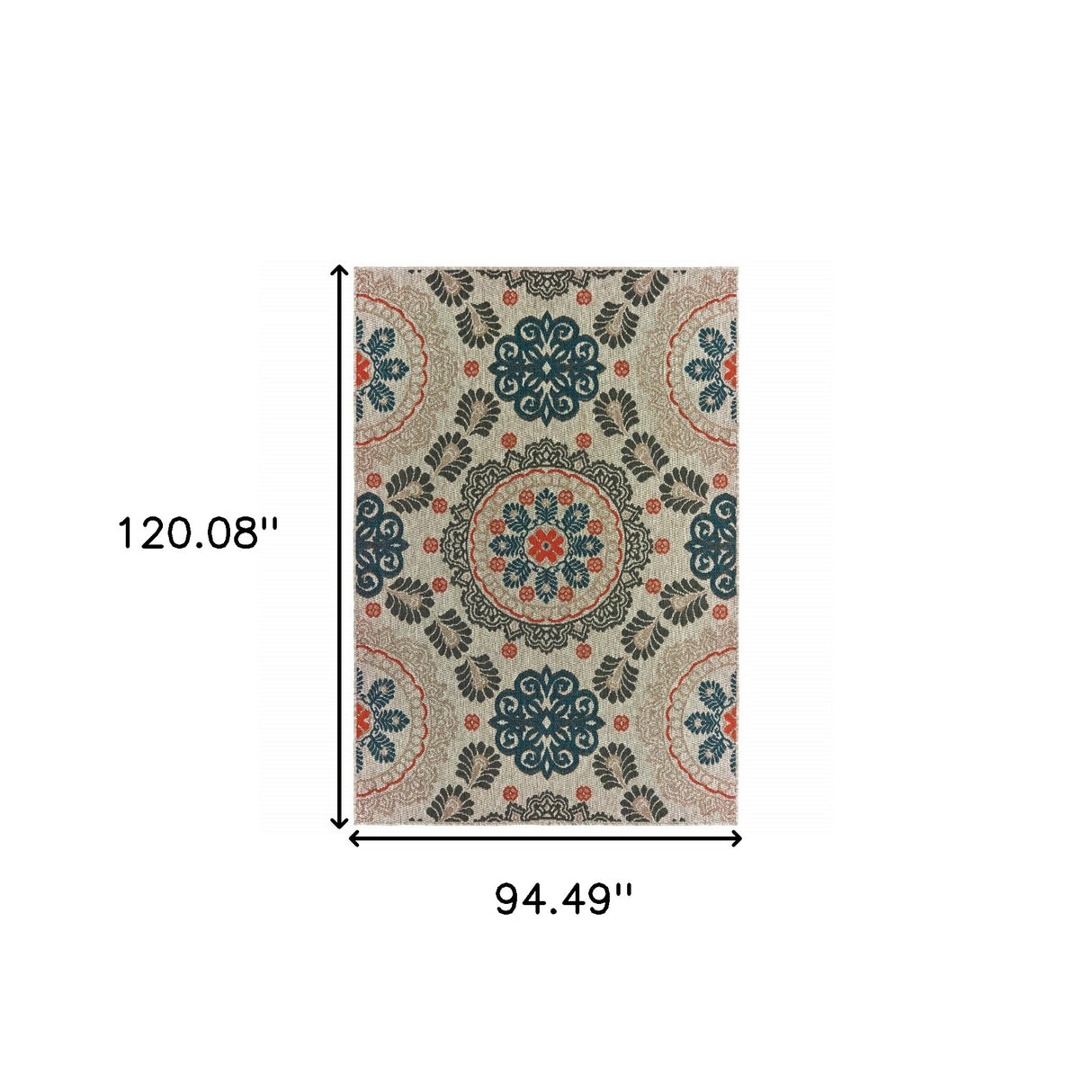 10' X 13' Blue and Gray Damask Indoor Outdoor Area Rug