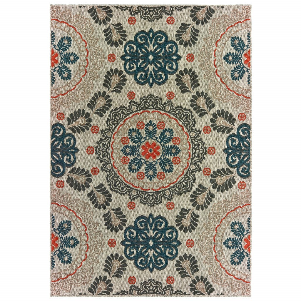 5' X 7' Blue and Gray Moroccan Indoor Outdoor Area Rug