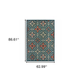 5' X 7' Blue and Orange Moroccan Indoor Outdoor Area Rug