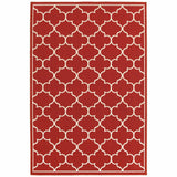 7' X 10' Red and Ivory Indoor Outdoor Area Rug