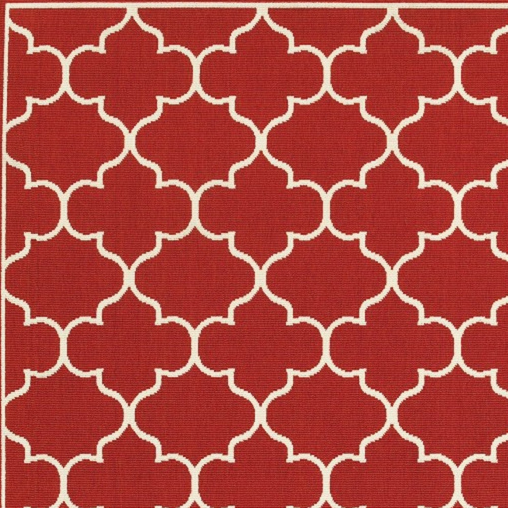 7' X 10' Red and Ivory Indoor Outdoor Area Rug