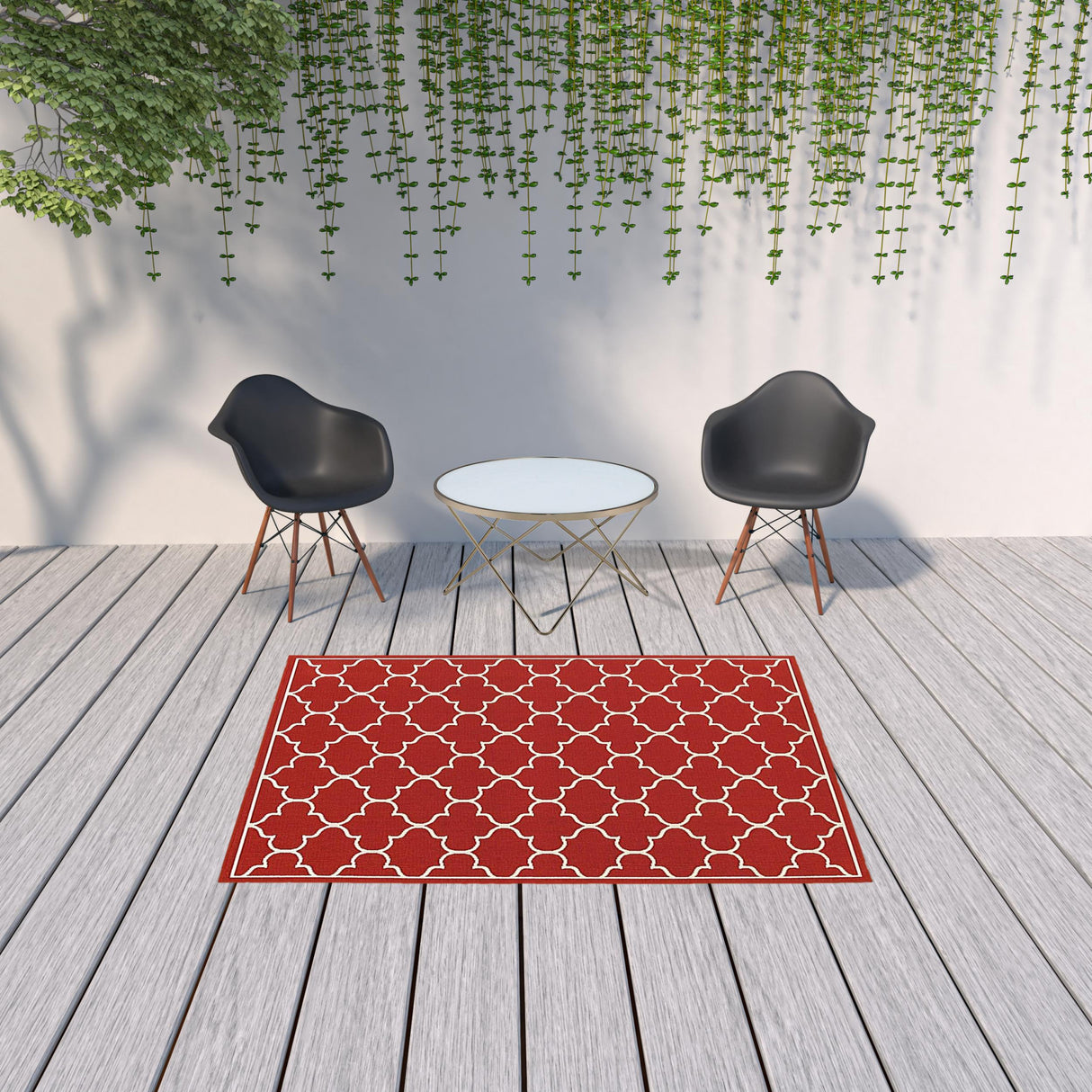 7' X 10' Red and Ivory Indoor Outdoor Area Rug